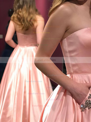 Princess Strapless Satin Floor-length Beading Prom Dresses #Favs020105052