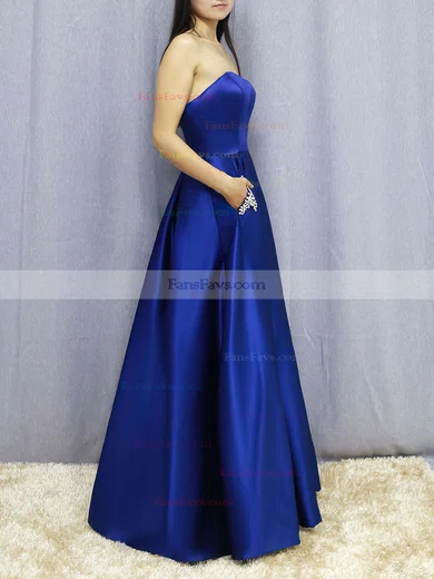 Princess Strapless Satin Floor-length Beading Prom Dresses #Favs020105052