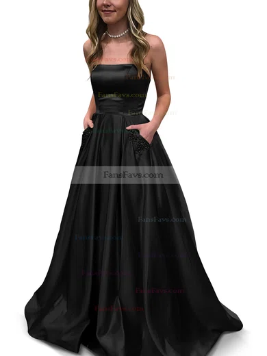 Princess Strapless Satin Floor-length Beading Prom Dresses #Favs020105052