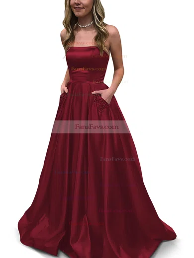 Princess Strapless Satin Floor-length Beading Prom Dresses #Favs020105052