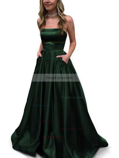 Princess Strapless Satin Floor-length Beading Prom Dresses #Favs020105052