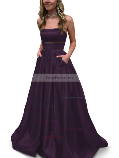 Princess Strapless Satin Floor-length Beading Prom Dresses #Favs020105052