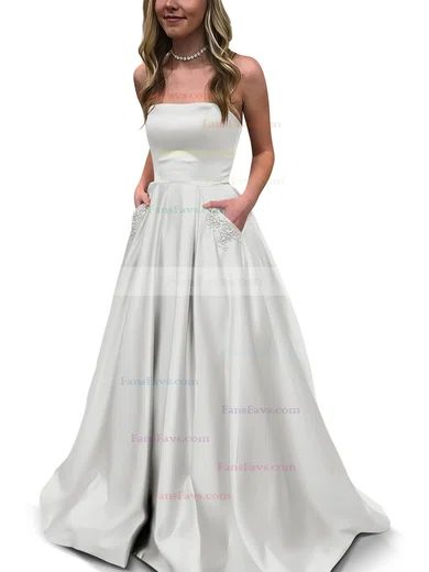 Princess Strapless Satin Floor-length Beading Prom Dresses #Favs020105052