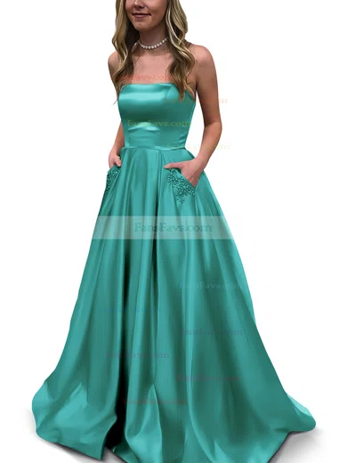 Princess Strapless Satin Floor-length Beading Prom Dresses #Favs020105052