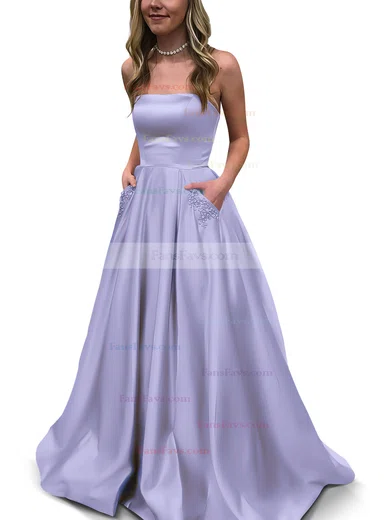 Princess Strapless Satin Floor-length Beading Prom Dresses #Favs020105052