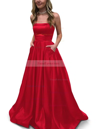 Princess Strapless Satin Floor-length Beading Prom Dresses #Favs020105052