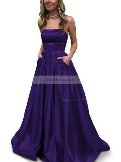 Princess Strapless Satin Floor-length Beading Prom Dresses #Favs020105052
