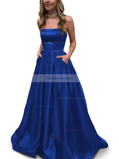 Princess Strapless Satin Floor-length Beading Prom Dresses #Favs020105052