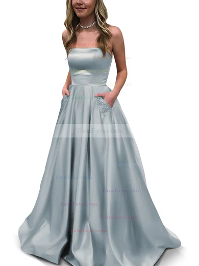 Princess Strapless Satin Floor-length Beading Prom Dresses #Favs020105052