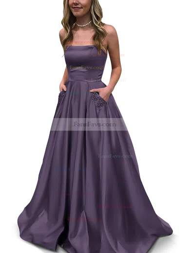 Princess Strapless Satin Floor-length Beading Prom Dresses #Favs020105052