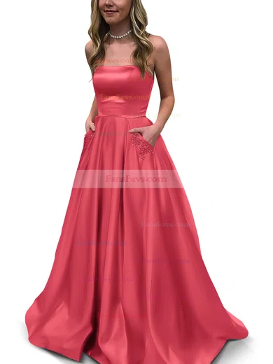 Princess Strapless Satin Floor-length Beading Prom Dresses #Favs020105052