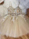 A-line V-neck Tulle Short/Mini Short Prom Dresses With Lac #Favs020020110311