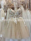 A-line V-neck Tulle Short/Mini Short Prom Dresses With Lac #Favs020020110311