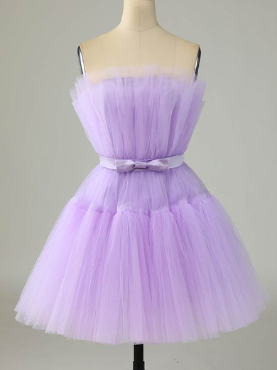 A-line Strapless Tulle Short/Mini Short Prom Dresses With Sashes / Ribbons #Favs020020110313