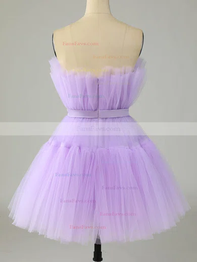 A-line Strapless Tulle Short/Mini Short Prom Dresses With Sashes / Ribbons #Favs020020110313