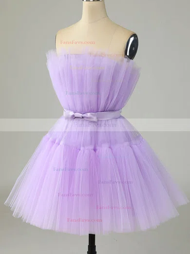 A-line Strapless Tulle Short/Mini Short Prom Dresses With Sashes / Ribbons #Favs020020110313