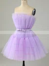A-line Strapless Tulle Short/Mini Short Prom Dresses With Sashes / Ribbons #Favs020020110313