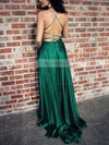 A-line Scoop Neck Silk-like Satin Sweep Train Pockets Prom Dresses #Favs020105078