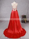 A-line Scoop Neck Silk-like Satin Sweep Train Pockets Prom Dresses #Favs020105078
