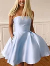 A-line Strapless Satin Short/Mini Beading Short Prom Dresses #Favs020020109348