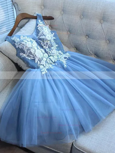 A-line V-neck Tulle Short/Mini Short Prom Dresses With Lace #Favs020020111722