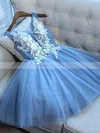 A-line V-neck Tulle Short/Mini Short Prom Dresses With Lace #Favs020020111722