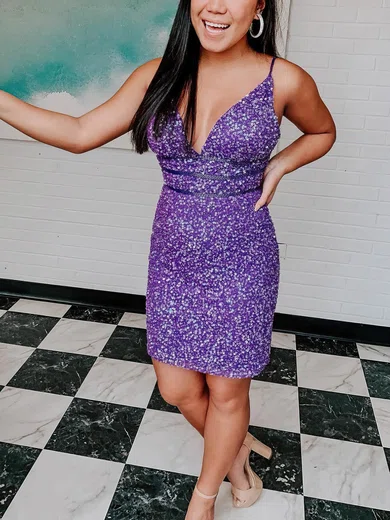 Sheath/Column V-neck Sequined Short/Mini Short Prom Dresses #Favs020020110316