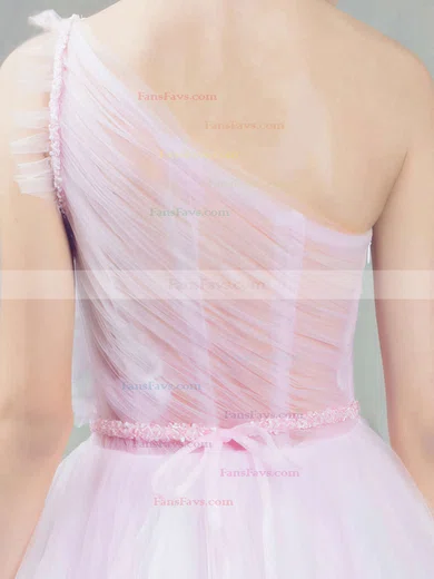 Ball Gown One Shoulder Tulle Ankle-length Beading Prom Dresses #Favs020103243