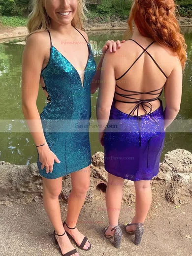 Sheath/Column V-neck Sequined Short/Mini Short Prom Dresses #Favs020020111004