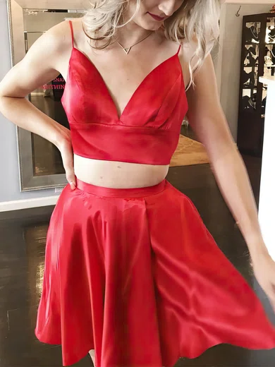 A-line V-neck Silk-like Satin Short/Mini Bow Short Prom Dresses #Favs020020109352