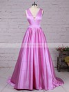 Princess V-neck Satin Sweep Train Pockets Prom Dresses #Favs020105088