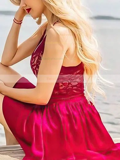 A-line V-neck Silk-like Satin Short/Mini Short Prom Dresses With Lace #Favs020020111727