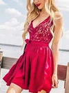 A-line V-neck Silk-like Satin Short/Mini Short Prom Dresses With Lace #Favs020020111727