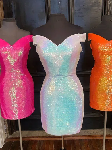 Sheath/Column Off-the-shoulder Sequined Short/Mini Short Prom Dresses #Favs020020111006