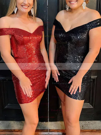 Sheath/Column Off-the-shoulder Sequined Short/Mini Short Prom Dresses #Favs020020111006