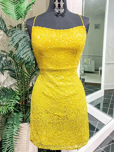 Sheath/Column Square Neckline Sequined Short/Mini Short Prom Dresses #Favs020020110320