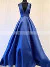 A-line V-neck Satin Floor-length Bow Prom Dresses #Favs020106112