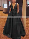 A-line V-neck Satin Floor-length Bow Prom Dresses #Favs020106112