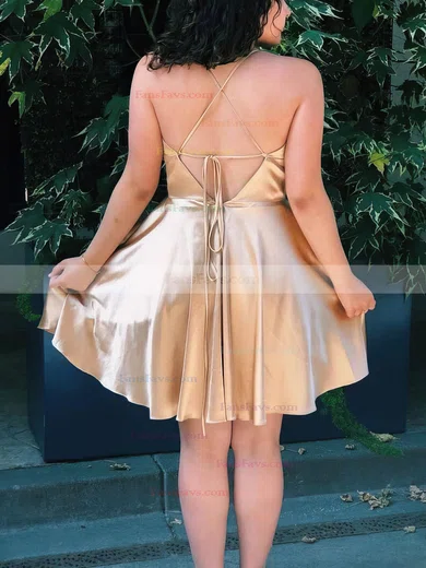 A-line V-neck Silk-like Satin Short/Mini Short Prom Dresses #Favs020020111009