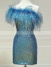 Sheath/Column One Shoulder Sequined Short/Mini Short Prom Dresses With Feathers / Fur #Favs020020110324