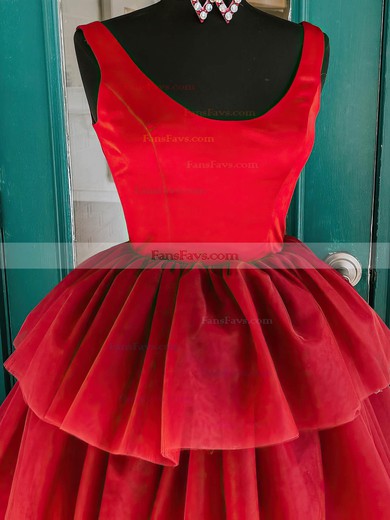 A-line Scoop Neck Satin Tulle Asymmetrical Short Prom Dresses With Tiered #Favs020020110325