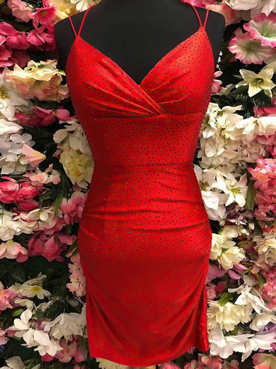 Sheath/Column V-neck Jersey Short/Mini Short Prom Dresses With Beading #Favs020020111013