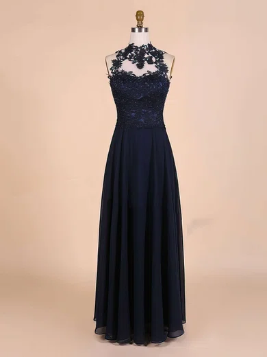 A-line High Neck Chiffon Floor-length Beading Prom Dresses #Favs020101828