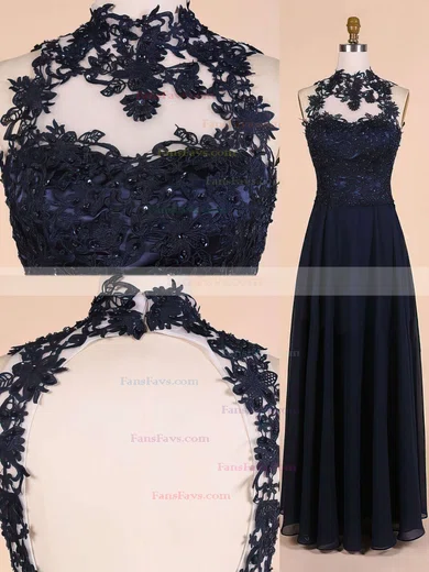 A-line High Neck Chiffon Floor-length Beading Prom Dresses #Favs020101828