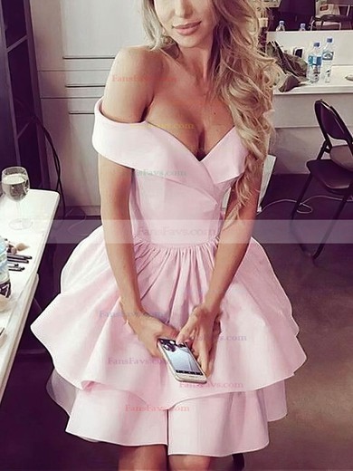 A-line Off-the-shoulder Stretch Crepe Short/Mini Short Prom Dresses With Tiered #Favs020020111735