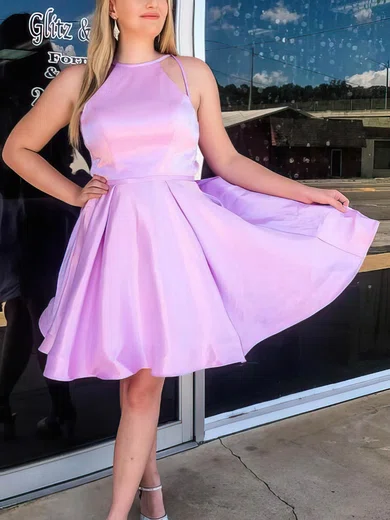 A-line Scoop Neck Satin Knee-length Short Prom Dresses #Favs020020110327