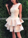 A-line Scoop Neck Lace Tulle Short/Mini Short Prom Dresses With Appliques Lace #Favs020020111736