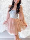 A-line Off-the-shoulder Tulle Short/Mini Short Prom Dresses With Beading #Favs020020111017