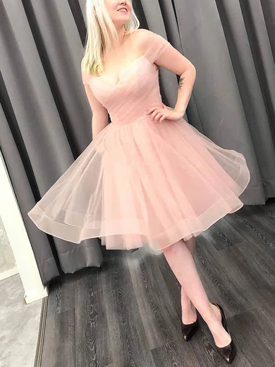 A-line Off-the-shoulder Tulle Knee-length Short Prom Dresses #Favs020020111019