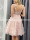 A-line V-neck Tulle Lace Knee-length Short Prom Dresses With Appliques Lace #Favs020020111020